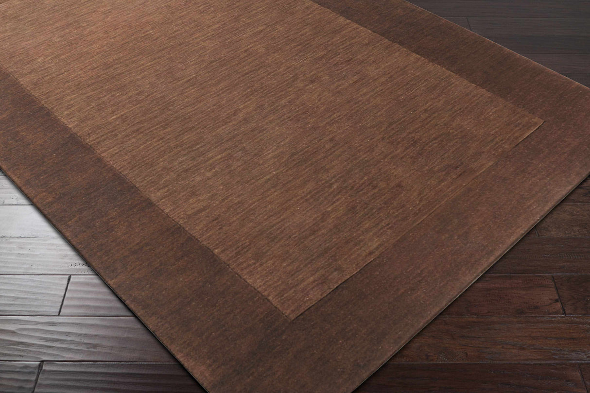 Bordered Solid Brown Wool Rug