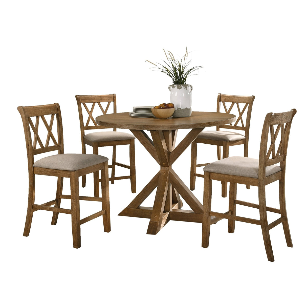 Cross - Buck Wood 5 - Piece Counter Height Dining Set - Dining Room Sets