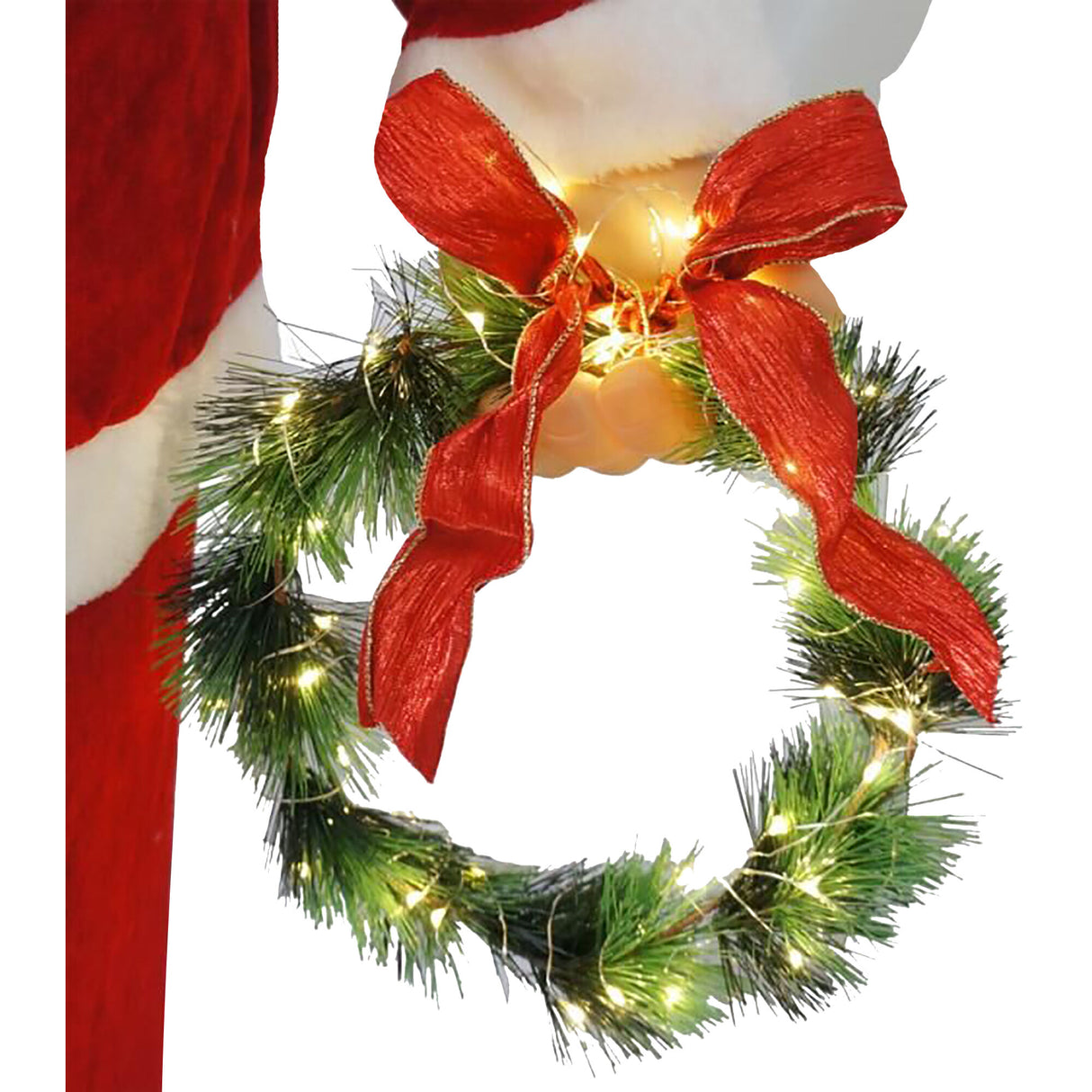 58-In. Traditional Dancing Santa Claus with Wreath and Gift Sack, Animated Indoor Christmas Holiday Home Decor