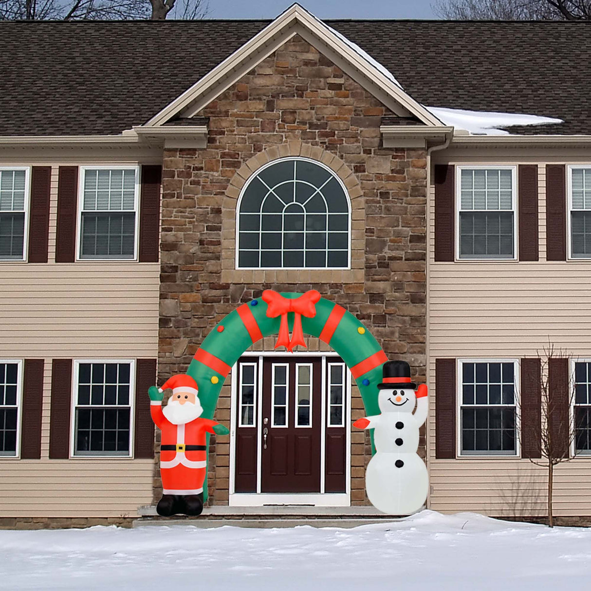 8-Ft.-Tall-Walkway-Arch-w/-Santa-Claus-and-Snowman,-Prelit-Outdoor-Christmas-Inflatable-with-Storage-Bag-Christmas