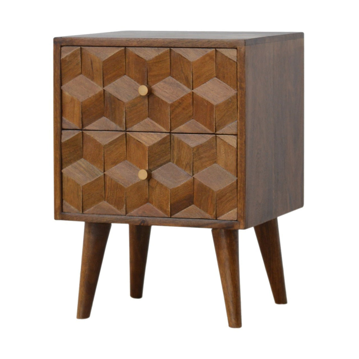 Cube Carved Bedside with 2 Drawers - Nightstands
