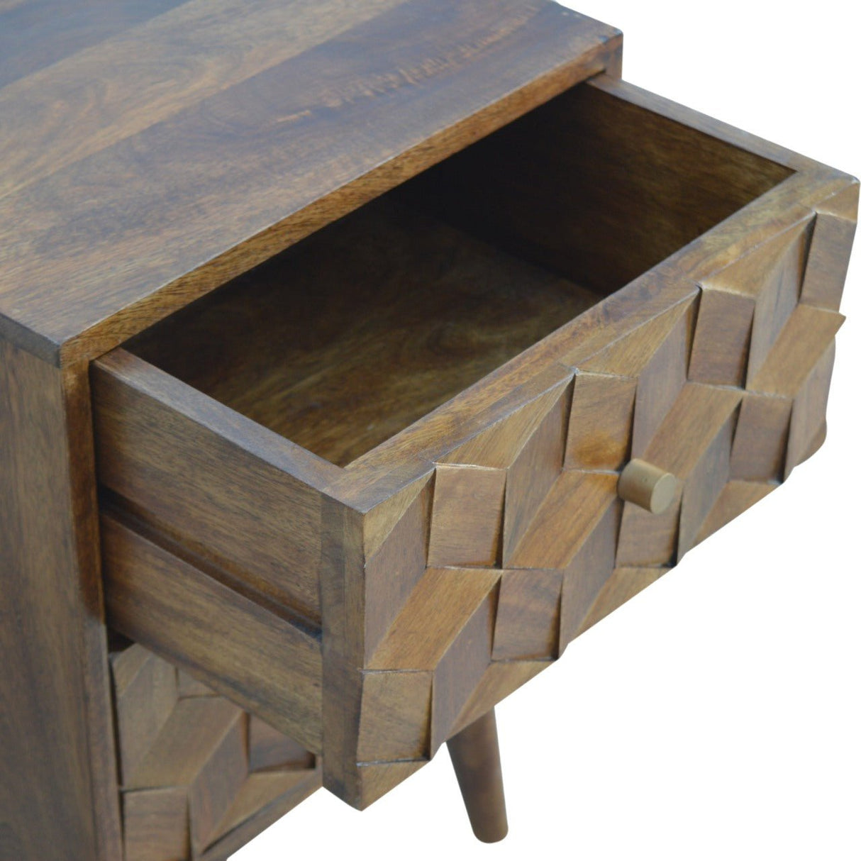 Cube Carved Bedside with 2 Drawers - Nightstands