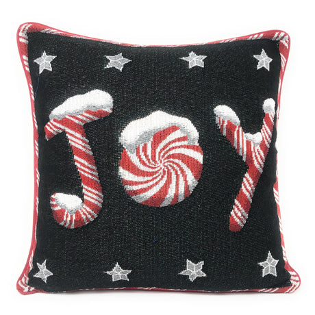 DaDa-Peppermint-Joy-Stars-Red-Black-Tapestry-Throw-Pillow-Cover-16”-x-16”-(12904)-Cushion-Cover