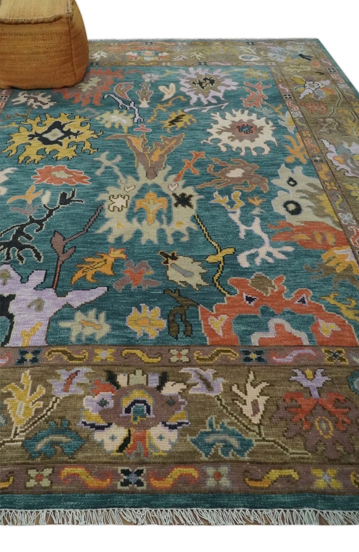 Custom Made Blue and Brown Colorful Multi Size Oushak wool Area Rug