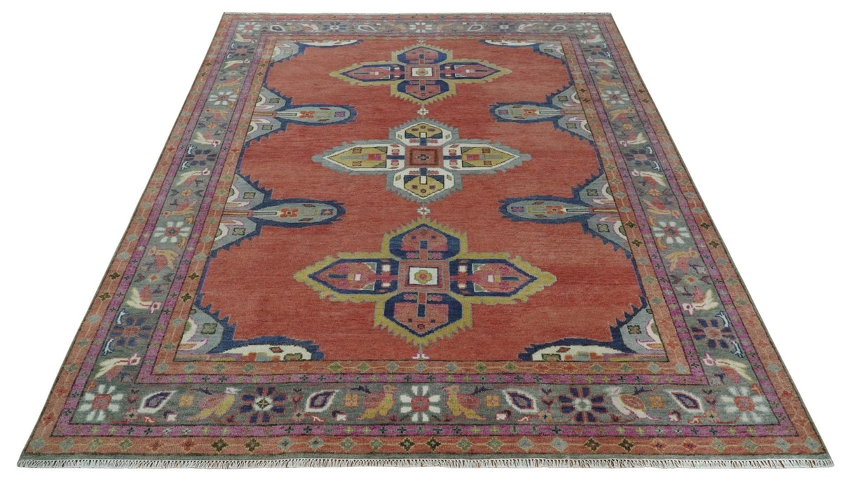 Custom Made Hand Knotted Dark Peach and Silver Traditional Wool Rug