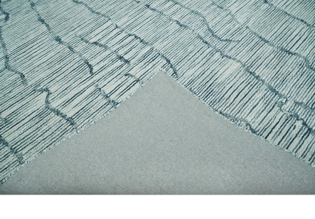 Custom Made Hand Tufted Multi Size Woolen Modern Ivory and Blue Area Rug