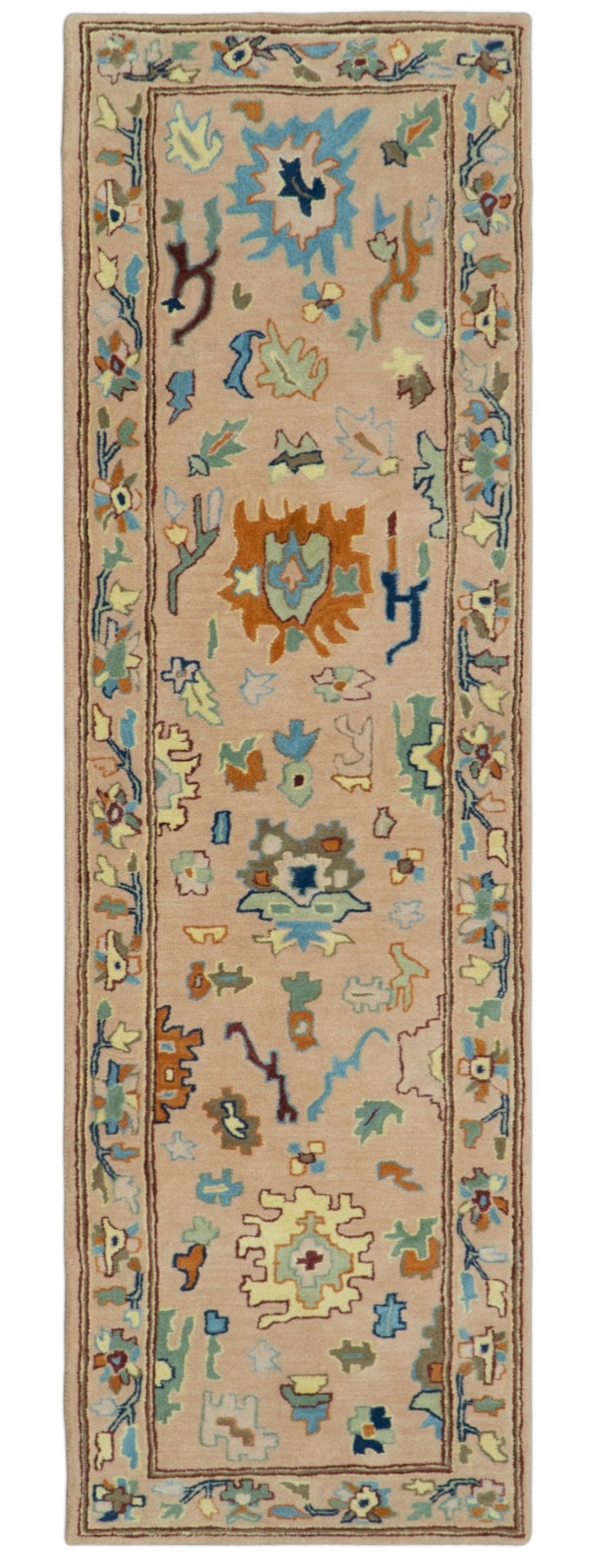 Custom Made Modern Oushak Peach And Rust Hand Tufted Runner Wool Rug