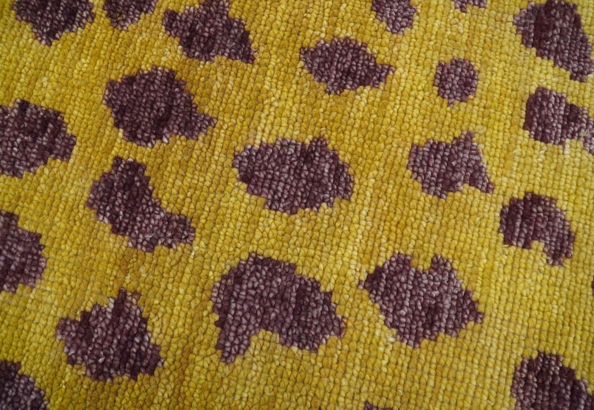 Custom Made Runner Leopard Design Mustard Hand Knotted Wool Rug