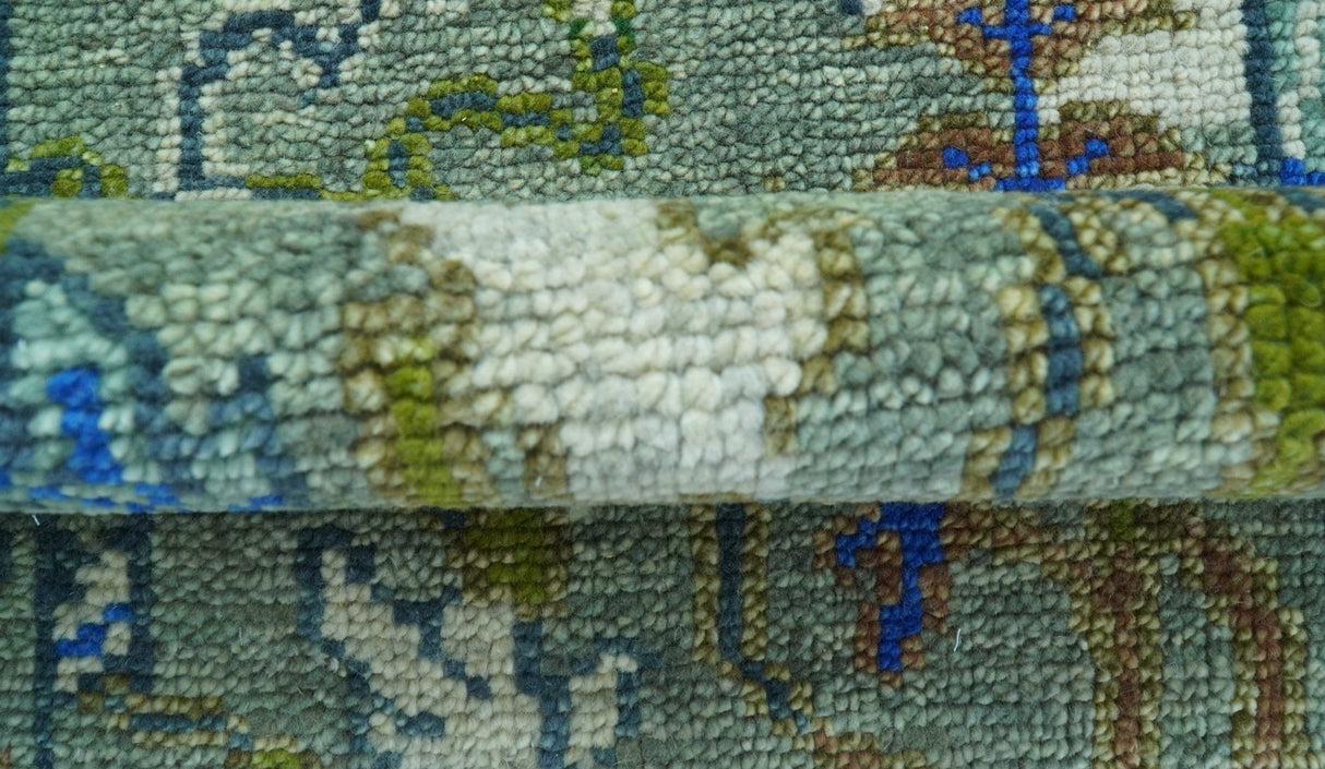 Custom Made Runner The Plants and Roots Green Hand Knotted Wool Rug