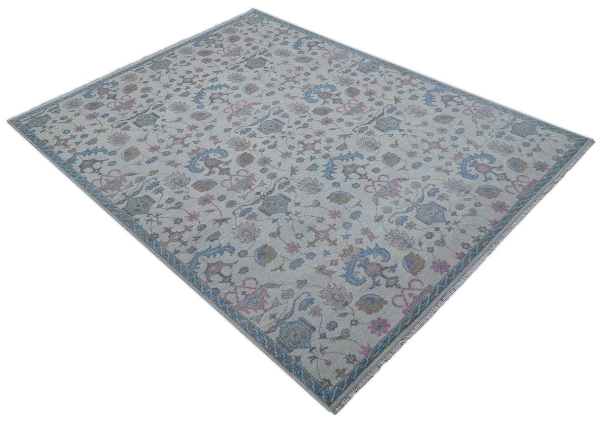 Custom Made Traditional Style Ivory And Blue Hand Knotted Wool Area Rug