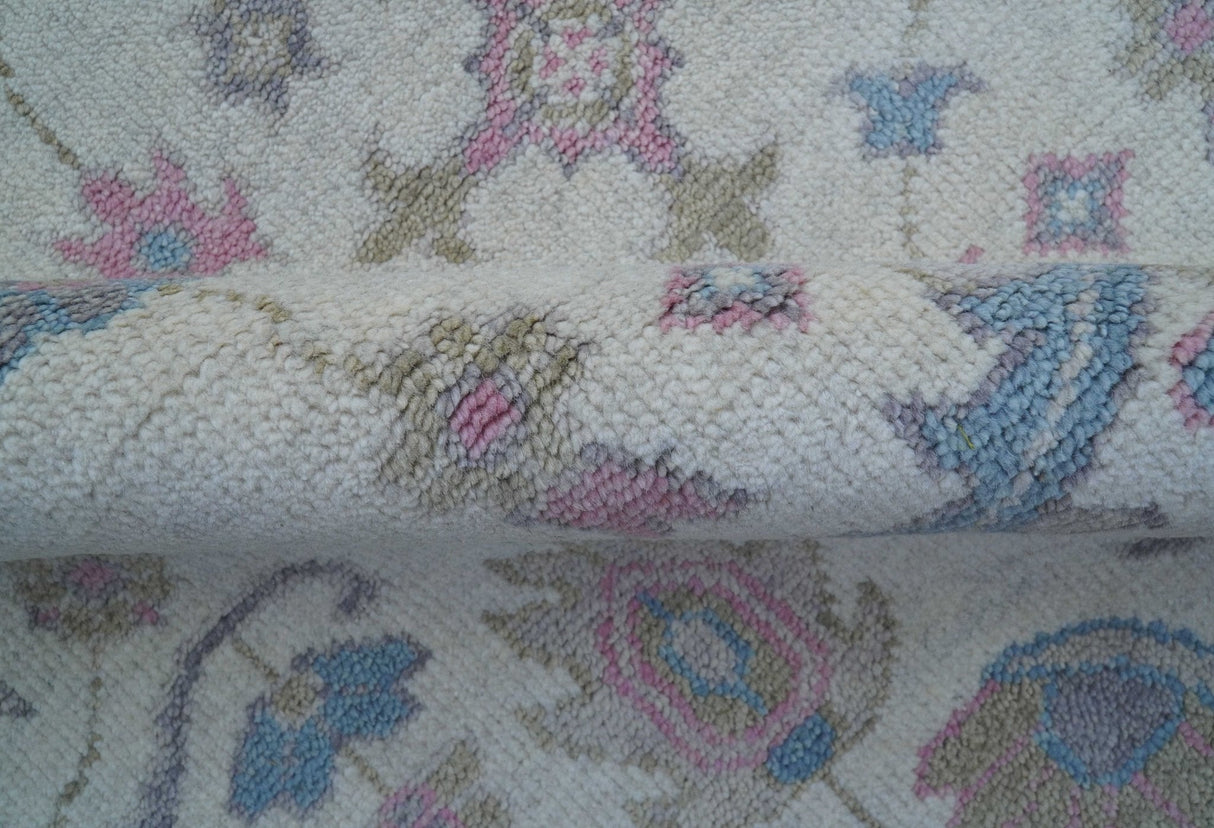 Custom Made Traditional Style Ivory And Blue Hand Knotted Wool Area Rug