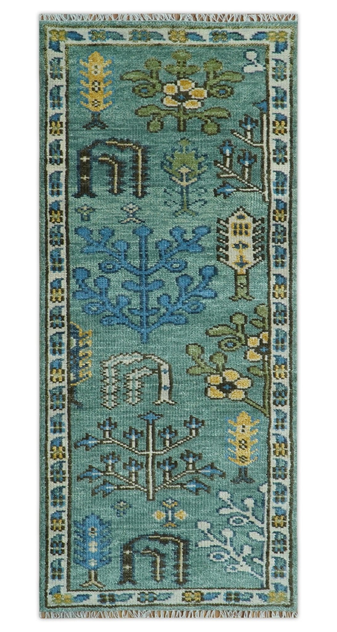 Custom Made Tree of Life Green Hand Knotted Runner Wool Rug