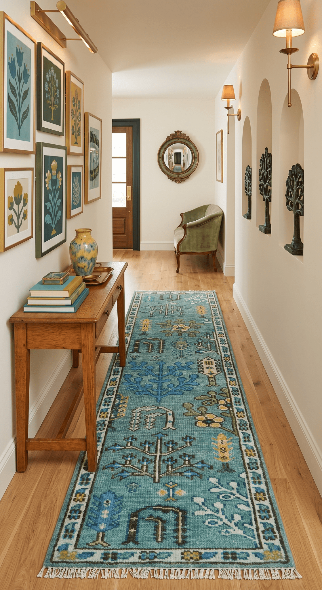 Custom Made Tree of Life Green Hand Knotted Runner Wool Rug