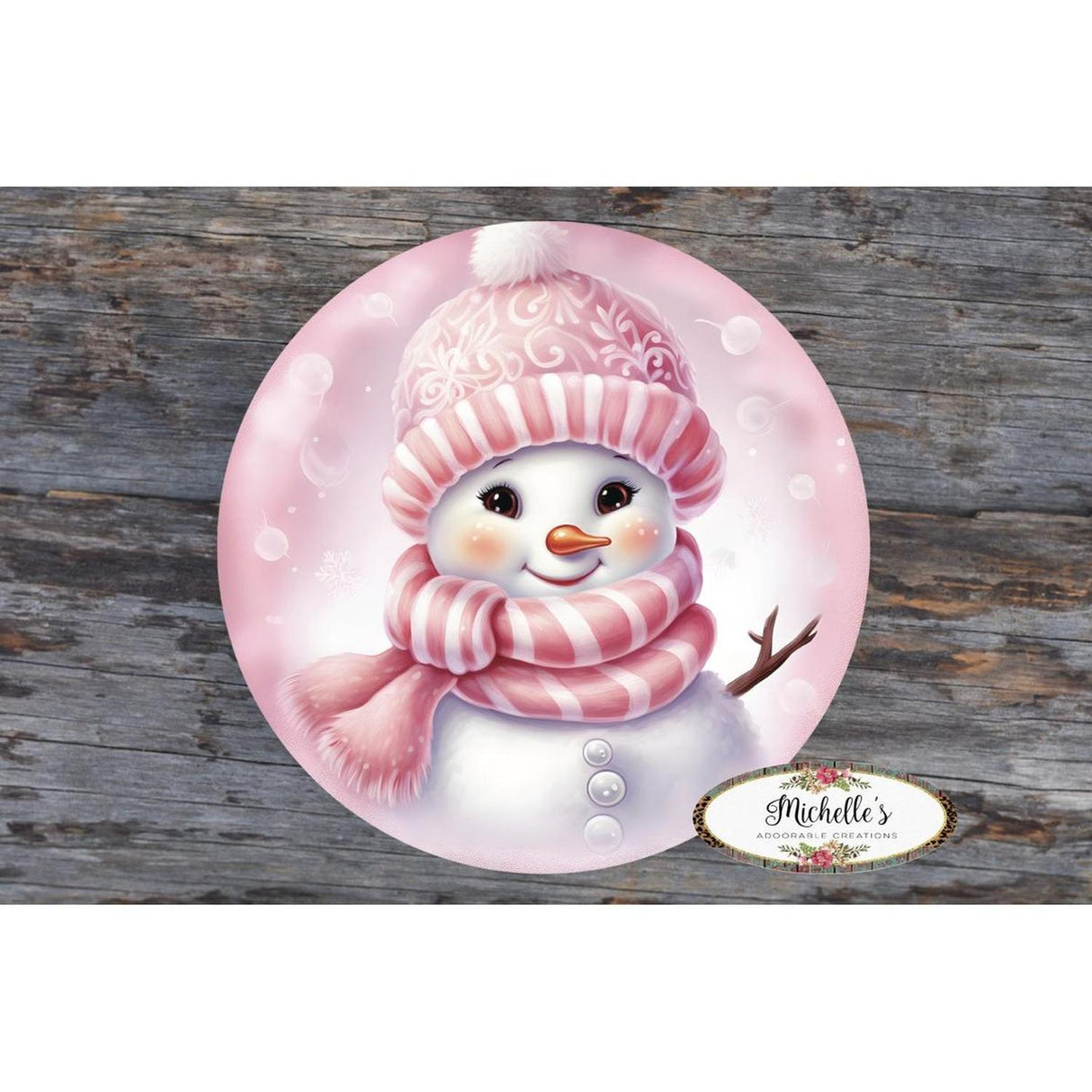 Cute Pink Snowman With Hat Sign - Wreath Enhancement