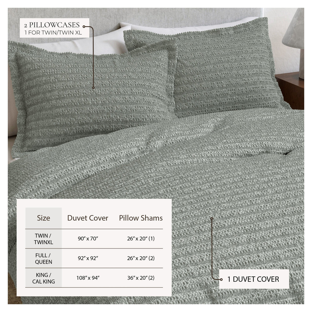 100% Cotton Waffle Weave Duvet Set - Mattea Collection