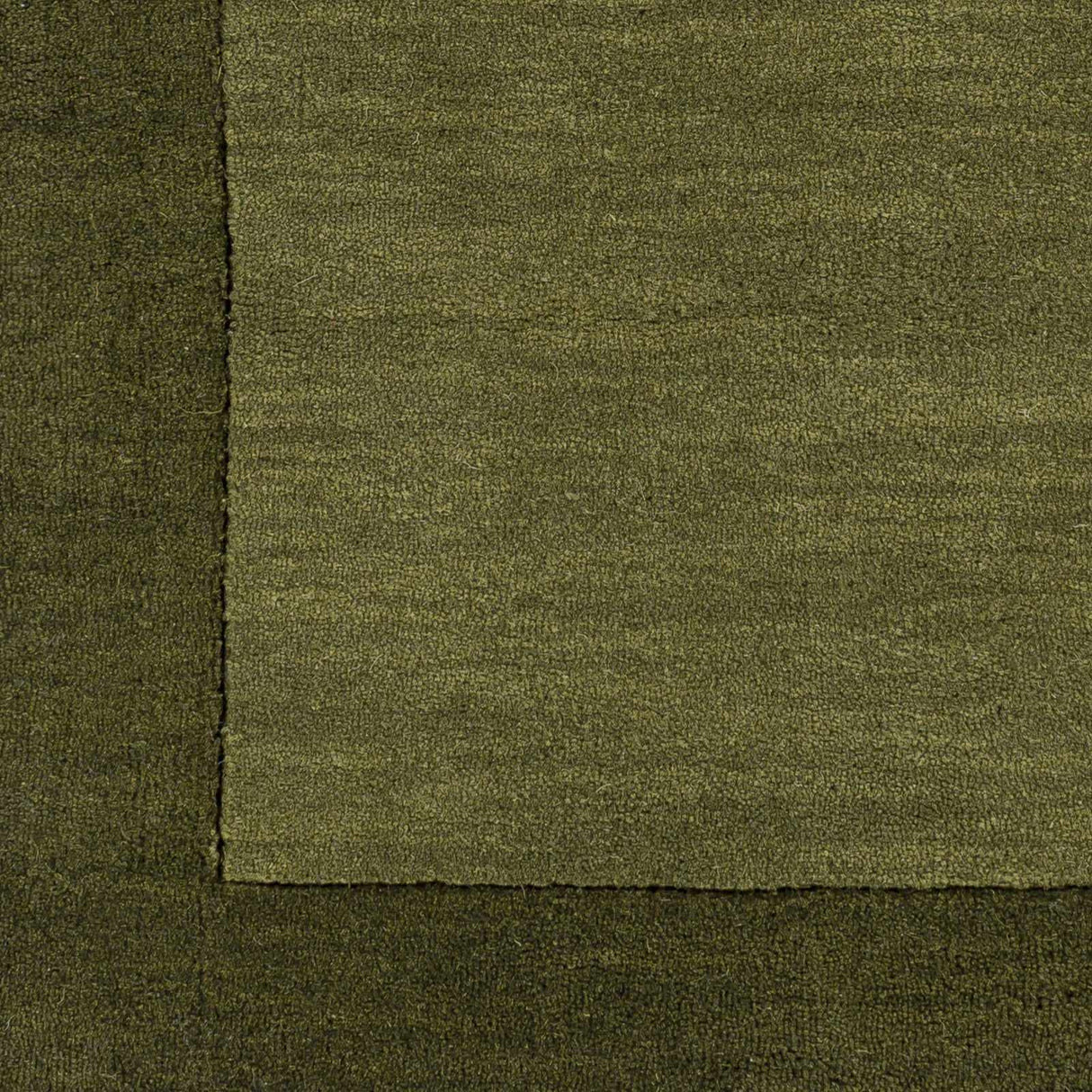 Bordered Solid Olive Green Wool Rug