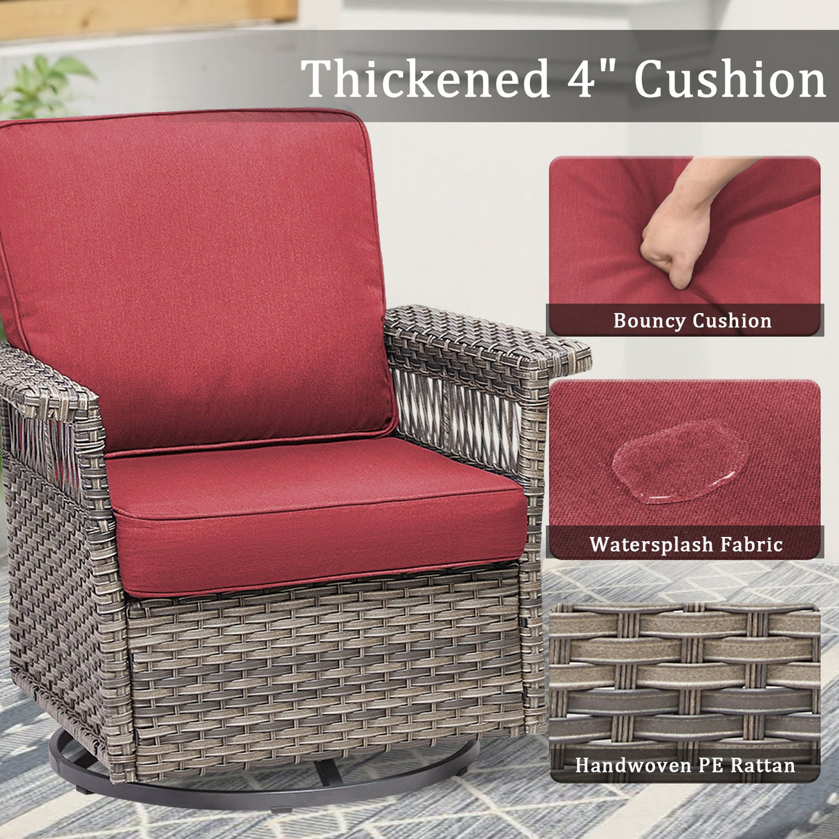 2 Piece Swivel Rocker Patio Chairs Set with Thick Cushions