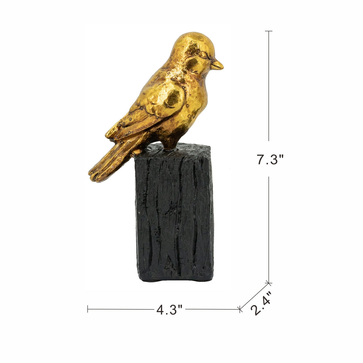 4.5x2.5x7.5' Gold Resin Songbird Sculpture on Black Faux Branch