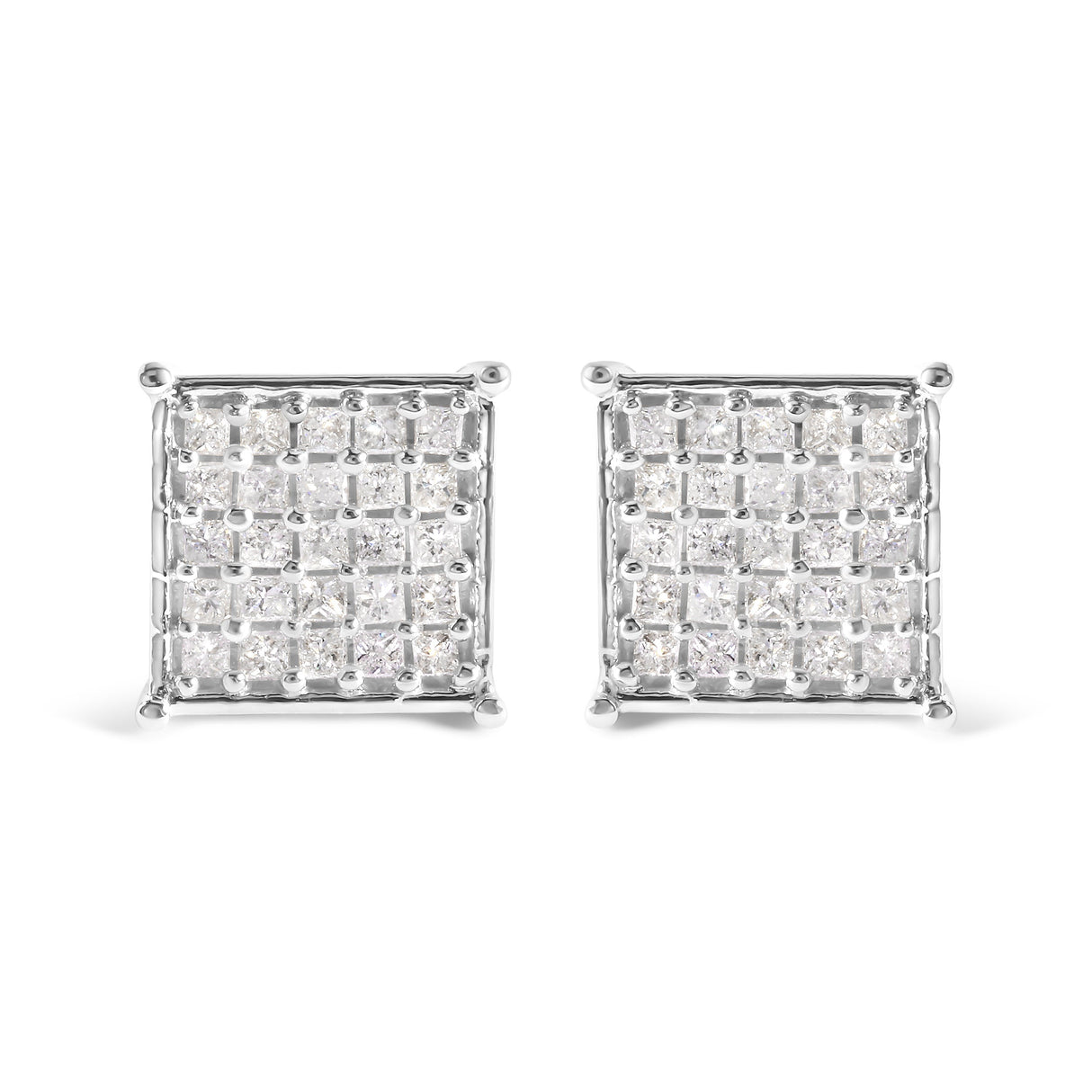 10K White Gold 3/4 Cttw Princess Diamond Composite Stud Earrings (I-J Color, I1-I2 Clarity)