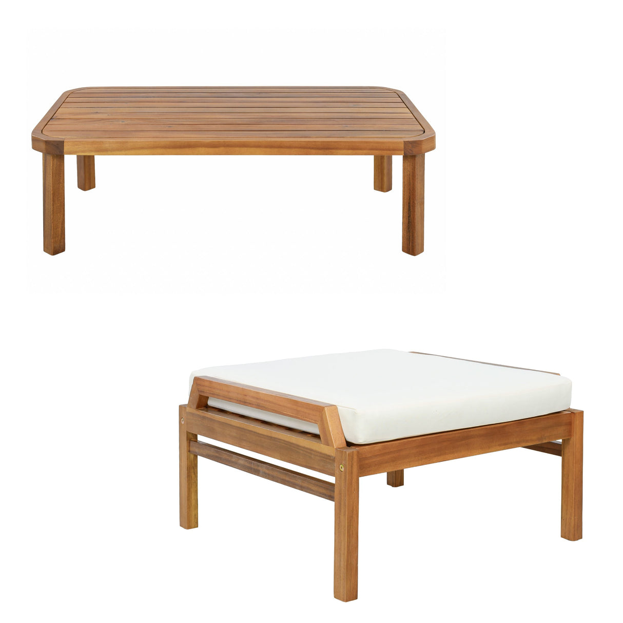 Outdoor Ottoman Table in Acacia Wood with Wicker Accents