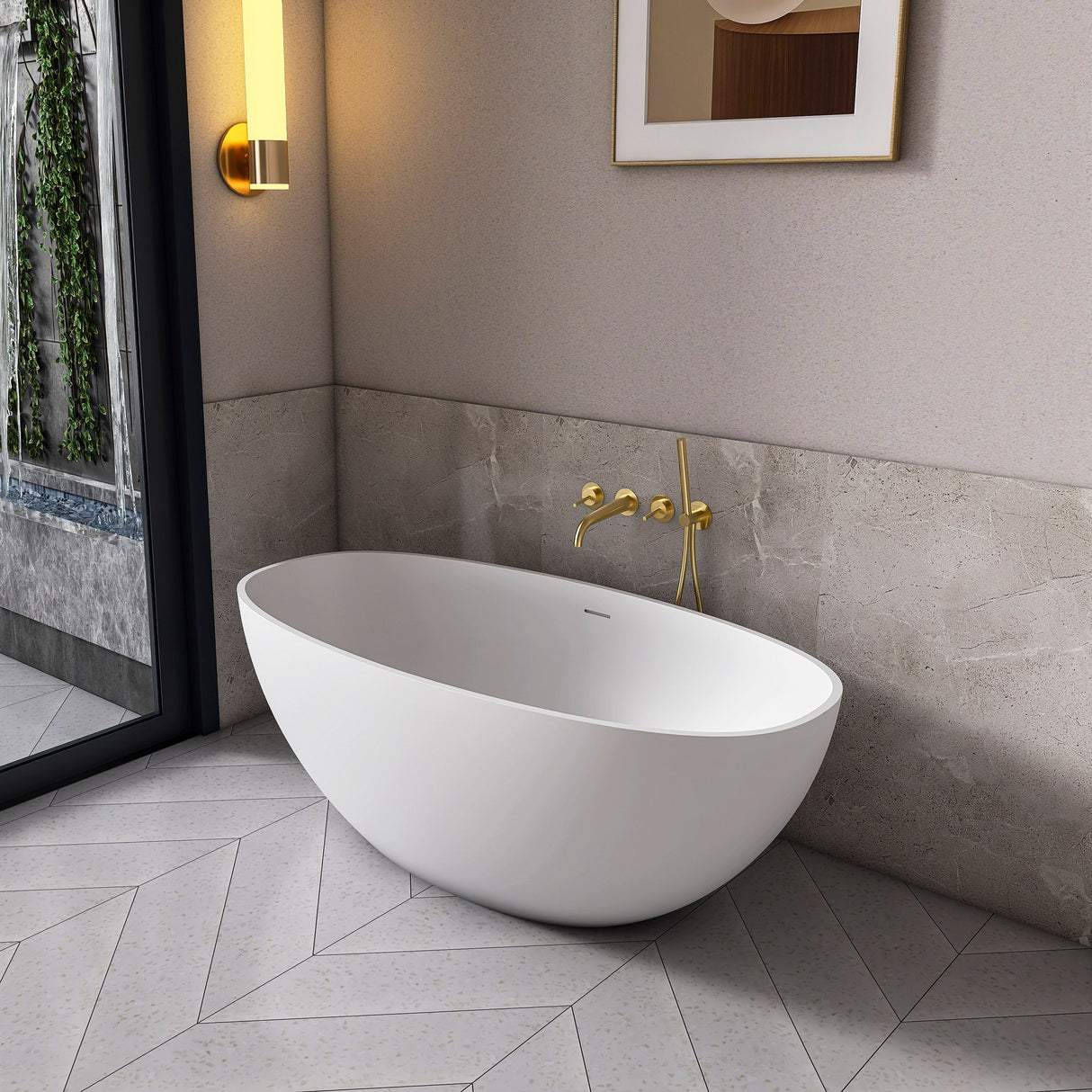 61 Inch Small Size Artificial Stone Solid Surface Freestanding Bathroom Bathtub