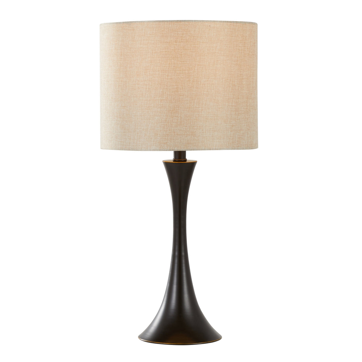 Lenuxe 24" Contemporary Metal Table Lamp Set in Oil Rubbed Bronze with Natural Linen Shade