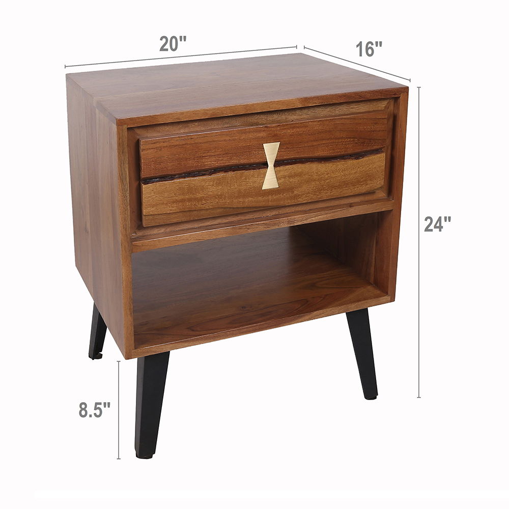 Asther Bedside Table - Natural Wood / Brown