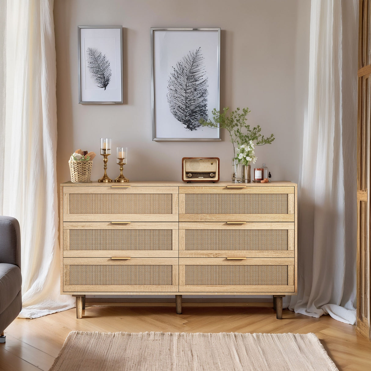 51.18' 6-Drawers Rattan Storage Cabinet