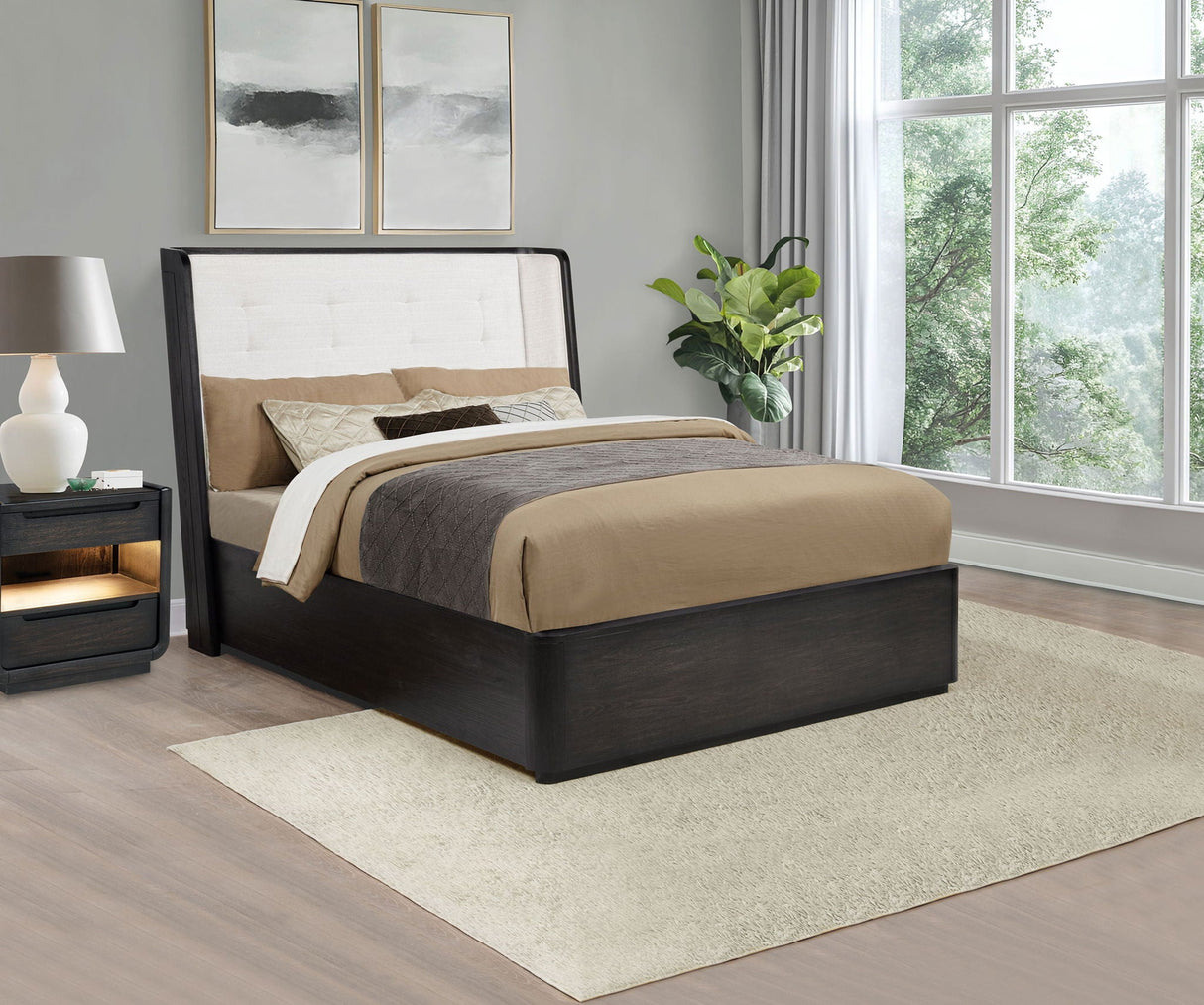 Leandro 55-inch Queen Wingback Bed Burnished Black