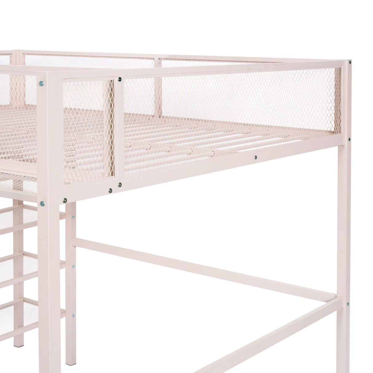 Loft Bed With 4 Tier Shelves And Storage