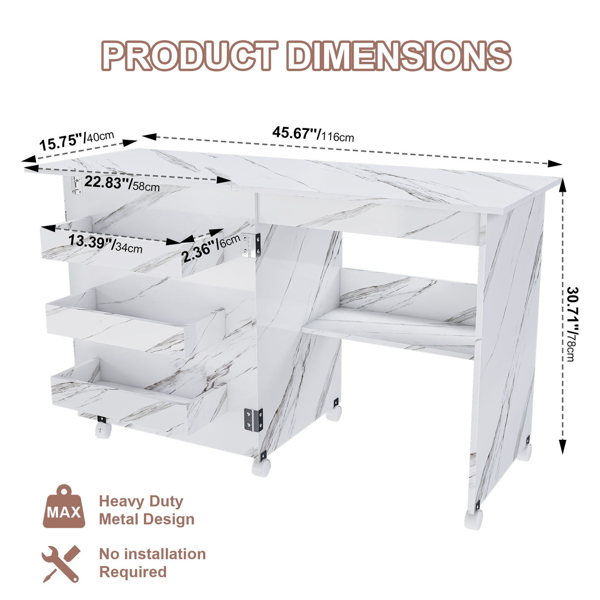 4 In 1 Folding Sewing Table With Lockable Wheels, Multi Functional Craft Station - White