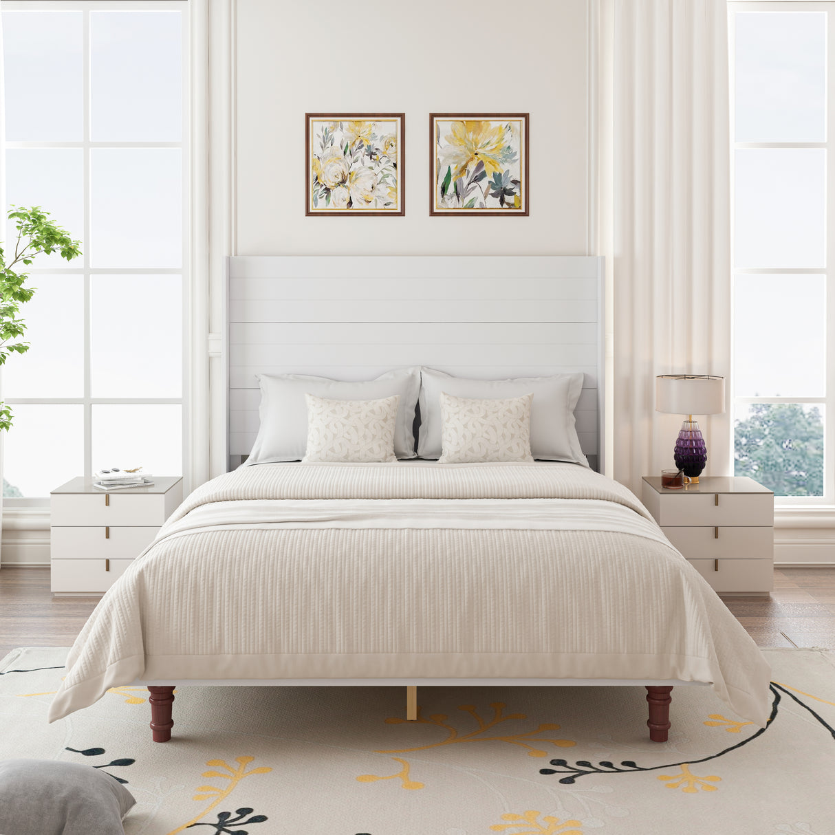 Queen-Size-High-Headboard-Bed-Frame-–-White-Headboards
