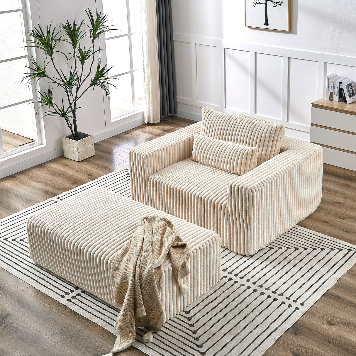 75-Inch Corduroy Sofa Lounge Chair with Removable Footrest