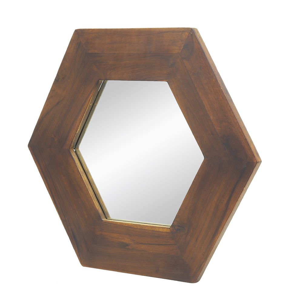Hexagon Mirror With Natural Wood Frame