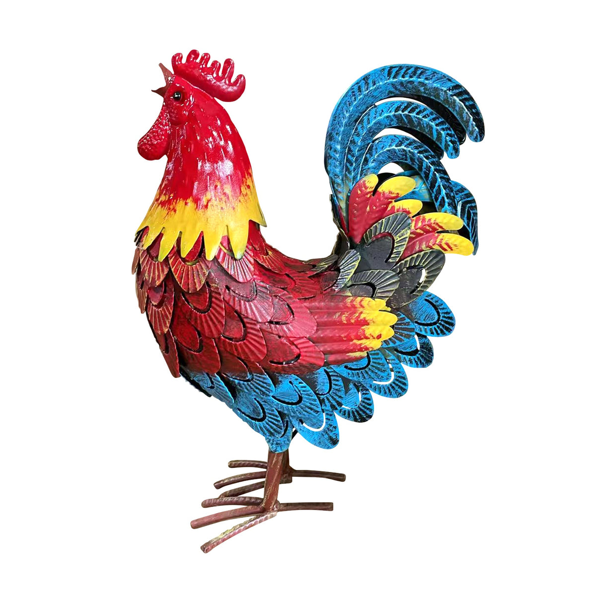 Wrought-Iron Rooster Garden Statue