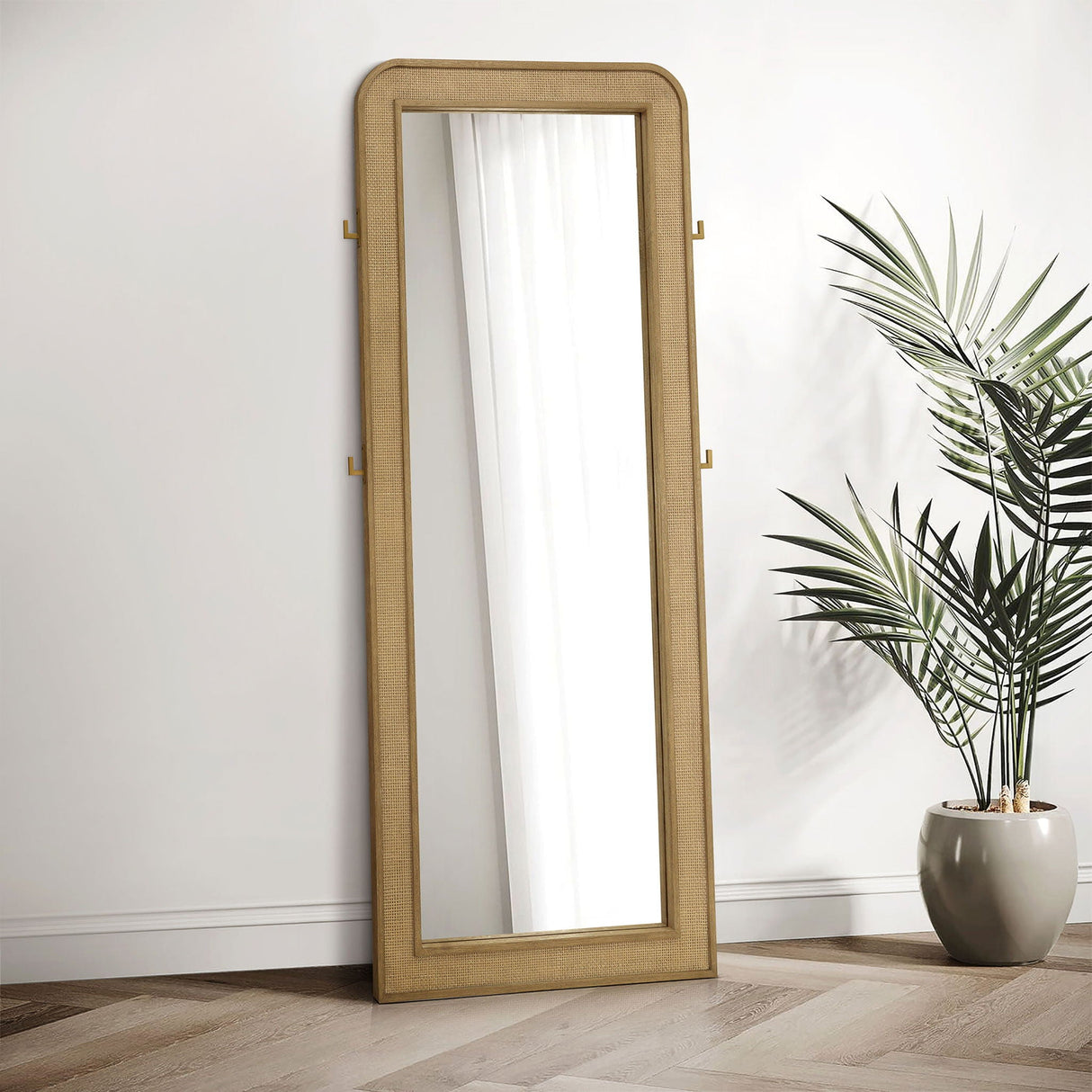 Arini Cane Weave Full Length Standing Floor Mirror Sand Wash