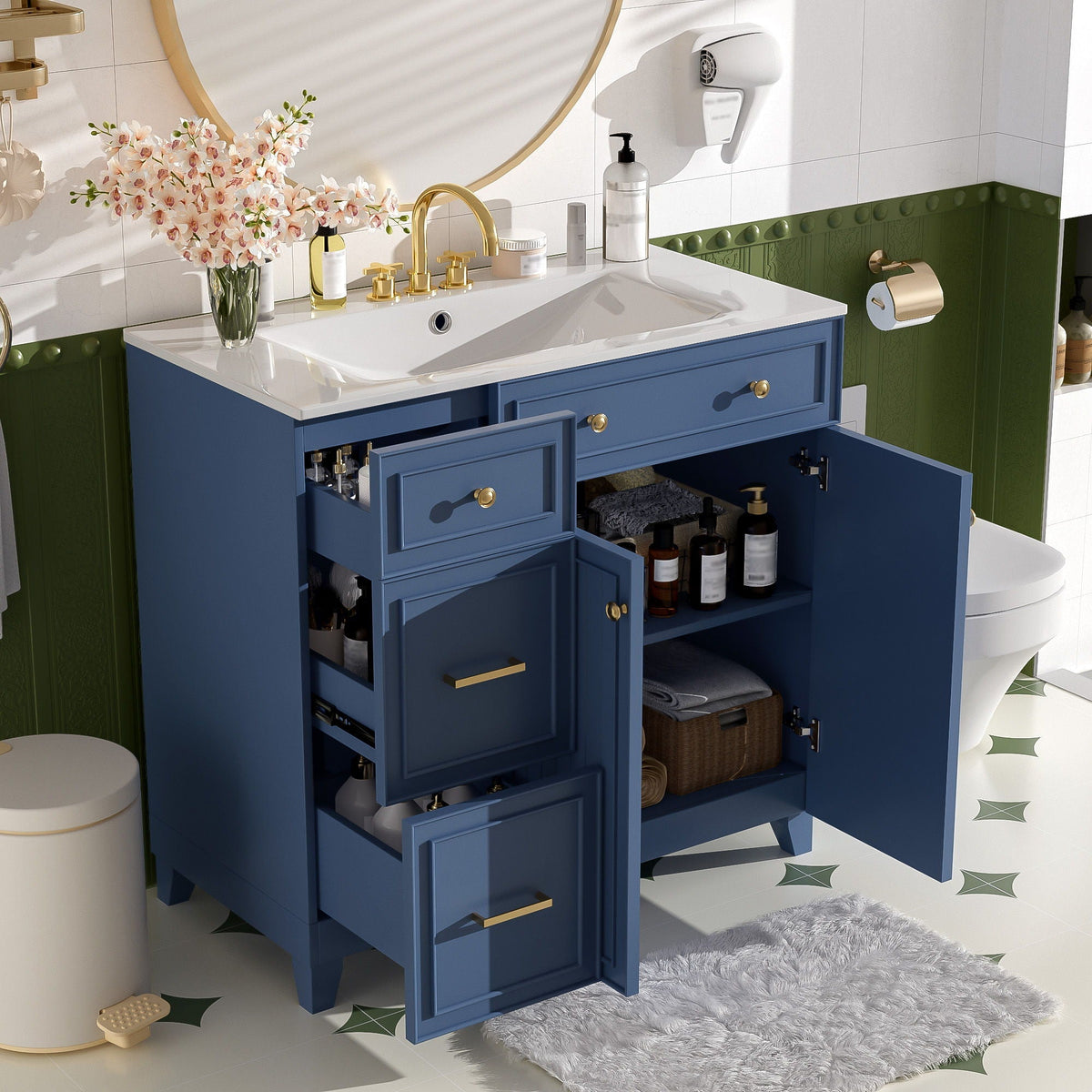 Bathroom Vanity With Sink, Soft Close Doors, Adjustable Shelves