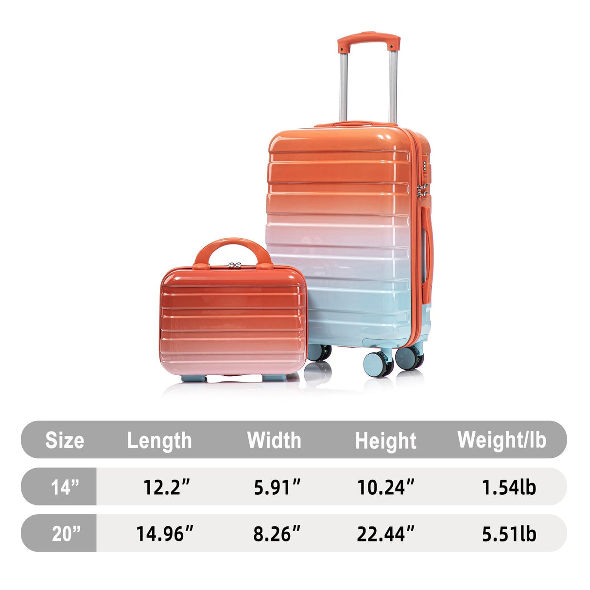 2 Pc PC Spinner Wheel Luggage Set with Gradient Color and Lock