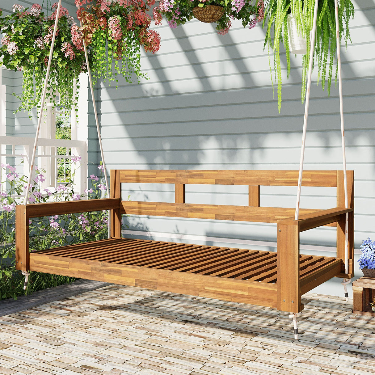 TOPMAX Patio Wooden Twin Size Porch Swing Daybed Frame