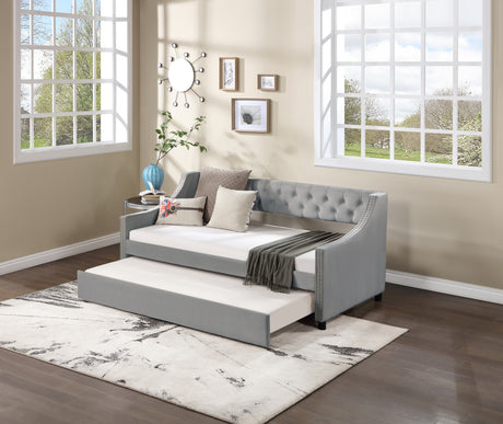 Daybed-with-Trundle-Upholstered-Tufted-Sofa-Bed,-Full-Size,-Grey.-Daybeds