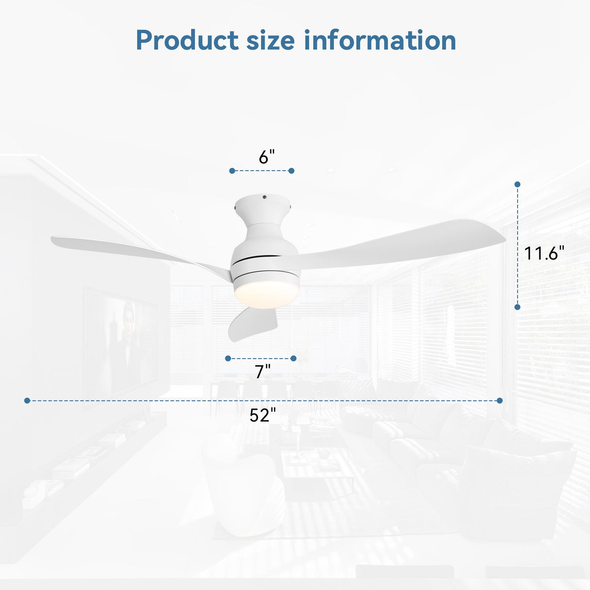 52" Low Profile Ceiling Fan with Lights, Quiet Reversible DC Motor, Dimmable LED