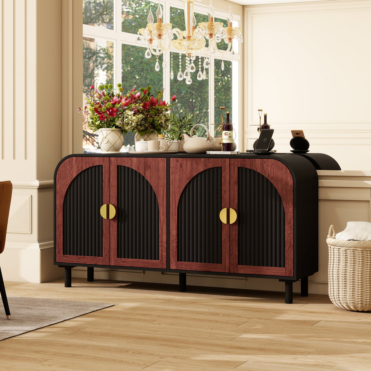 Vintage Arched Sideboard Cabinet with Mid-Century Vintage Style