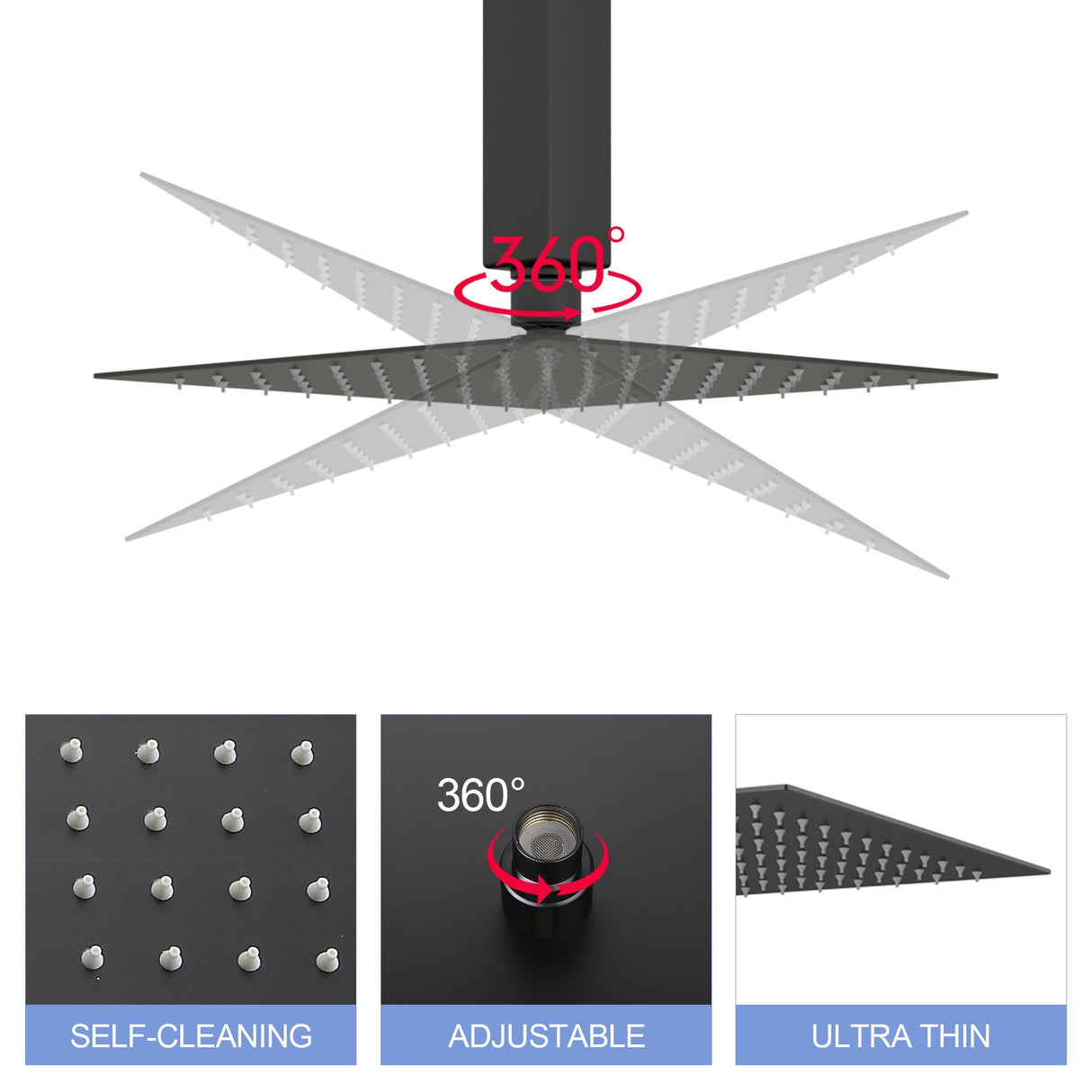 8" Square Rain Shower Head, Ceiling / Wall Mount Stainless Steel Bath Fixture