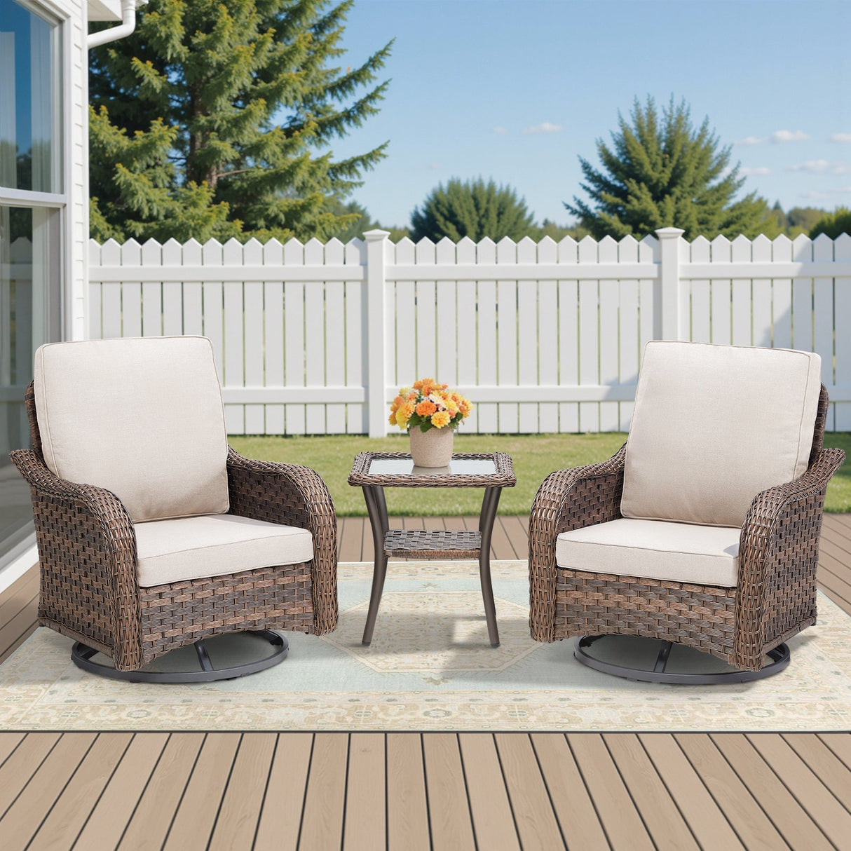 3 Pieces Outdoor Furniture Set, Outdoor Swivel Gliders Rocker