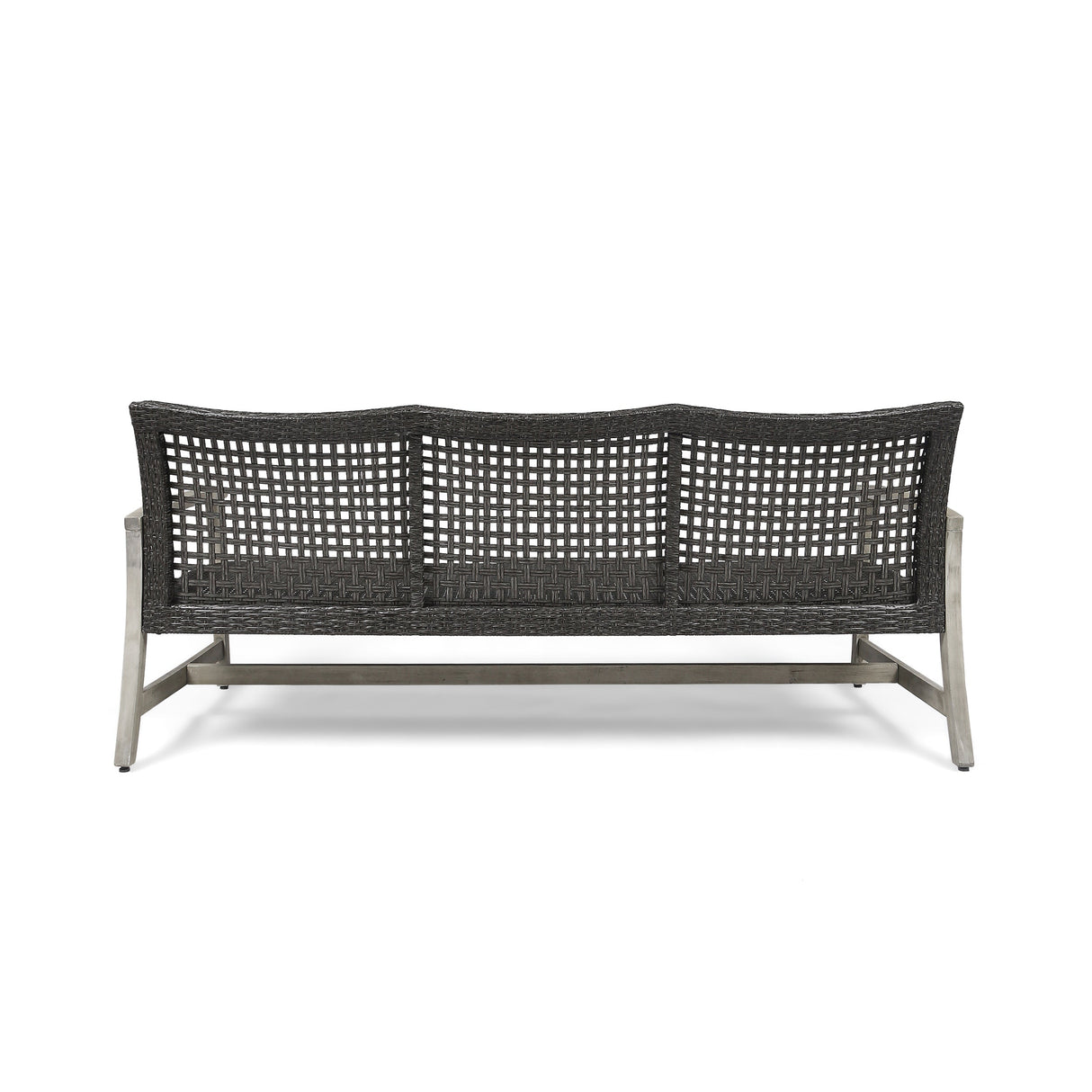 Outdoor Acacia Wood Wicker 3-Seater Sofa, Patio Furniture Conversation Set for Backyard