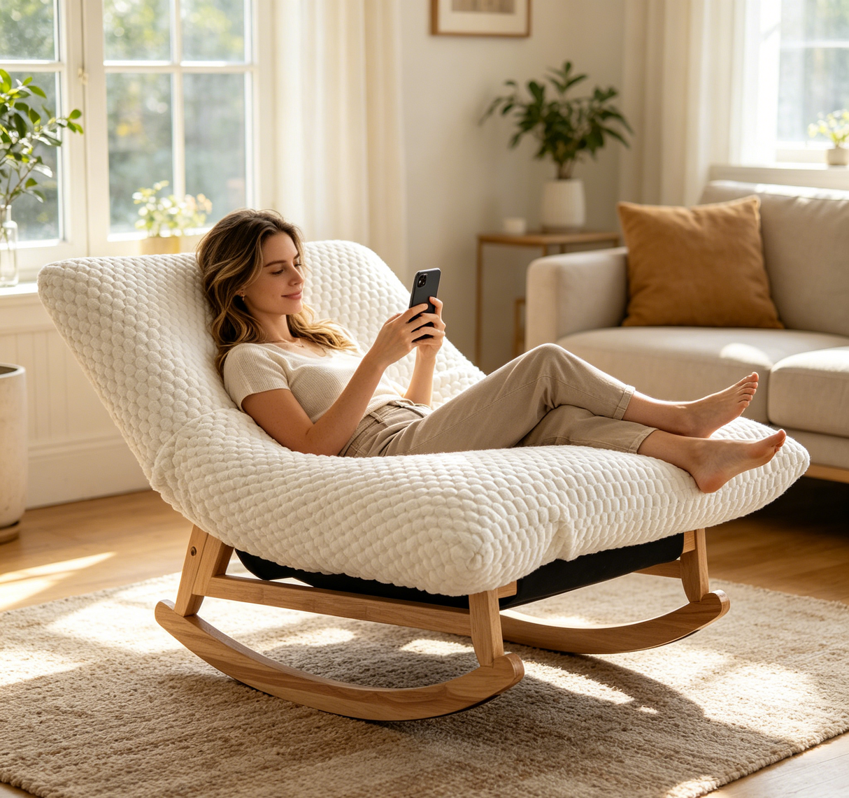 Bean Bag Rocking Chair with Solid Wood Frame