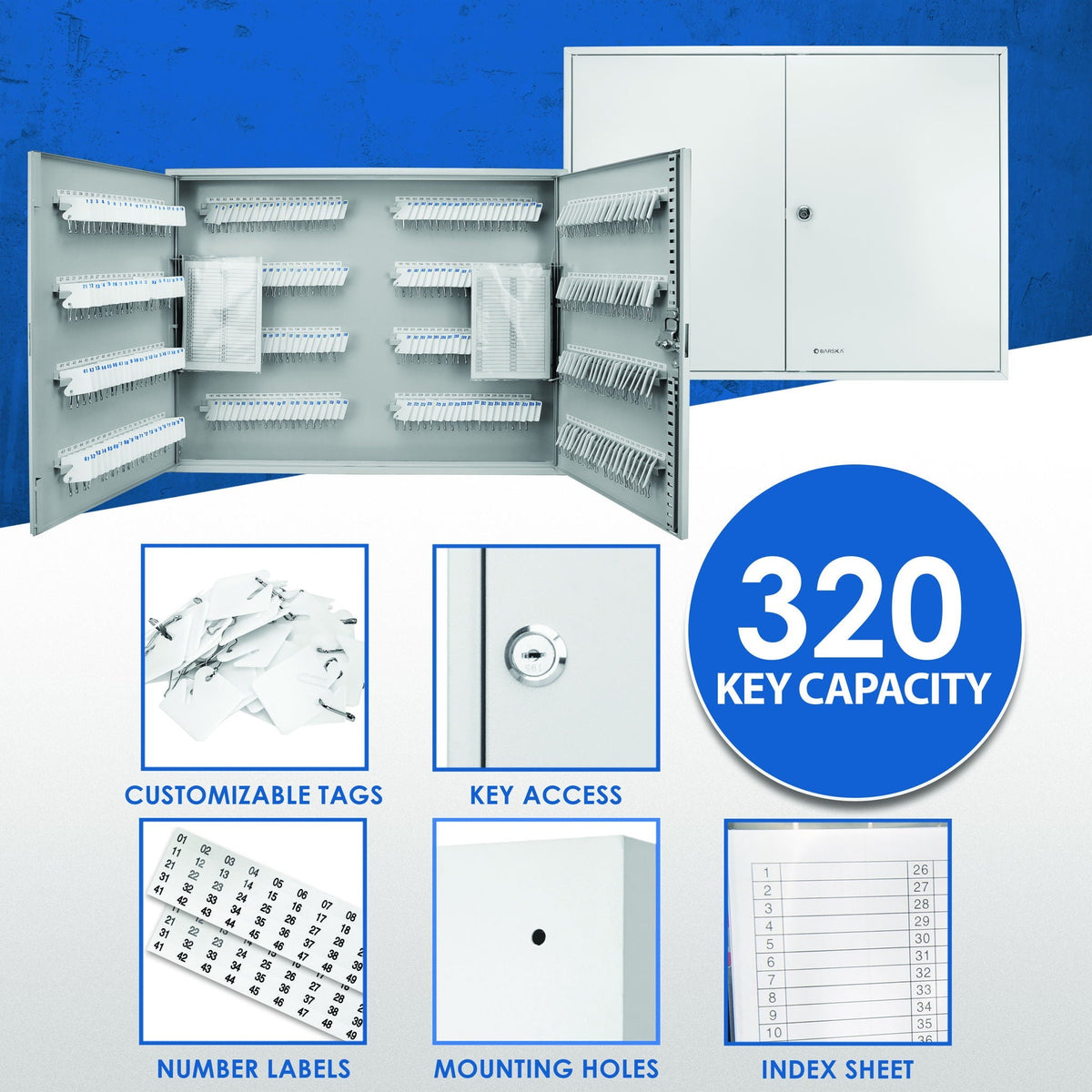 Adjustable Key Cabinet with Lock - Multiple Sizes, Gray or Black