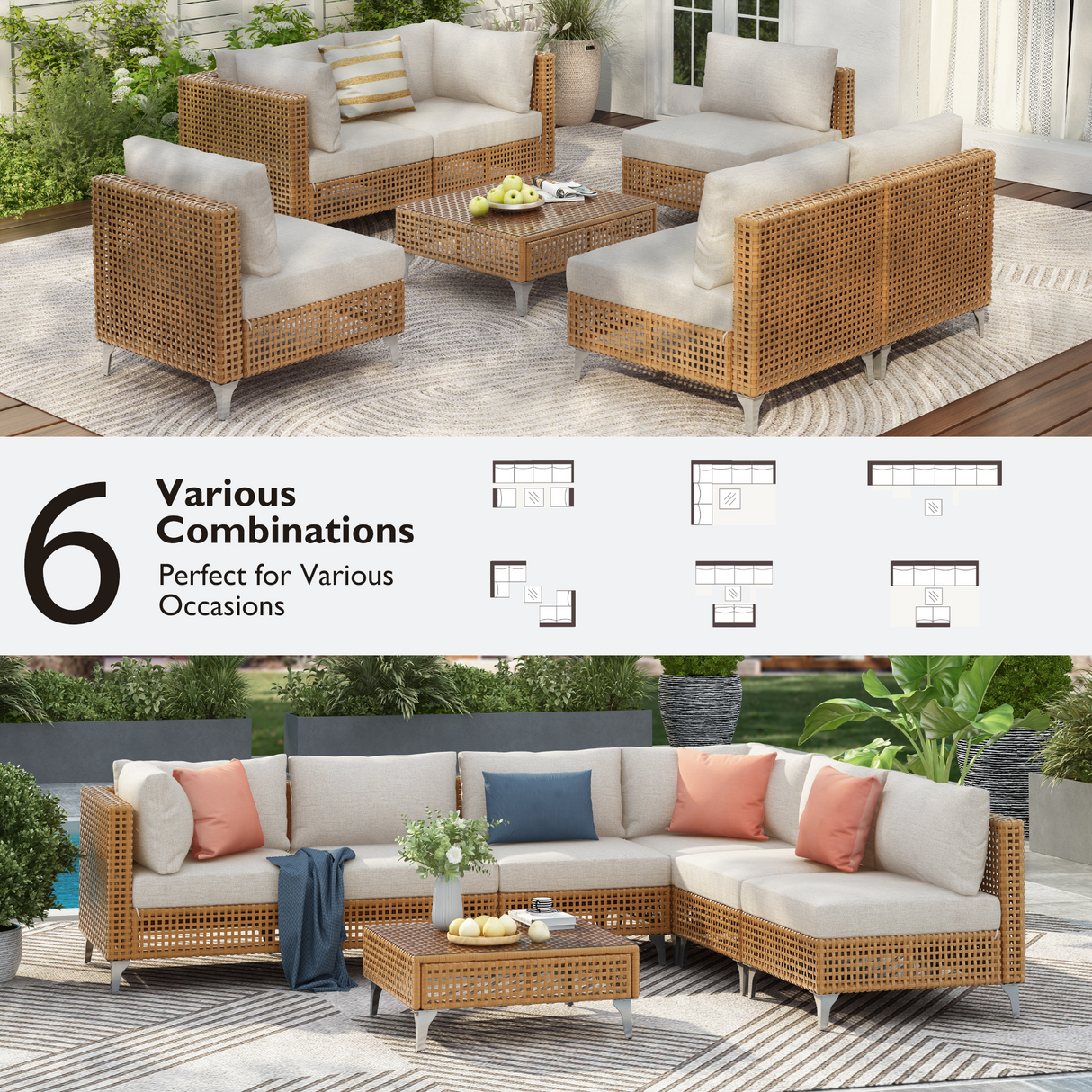 K&K 7-Piece Wicker Patio Furniture Set