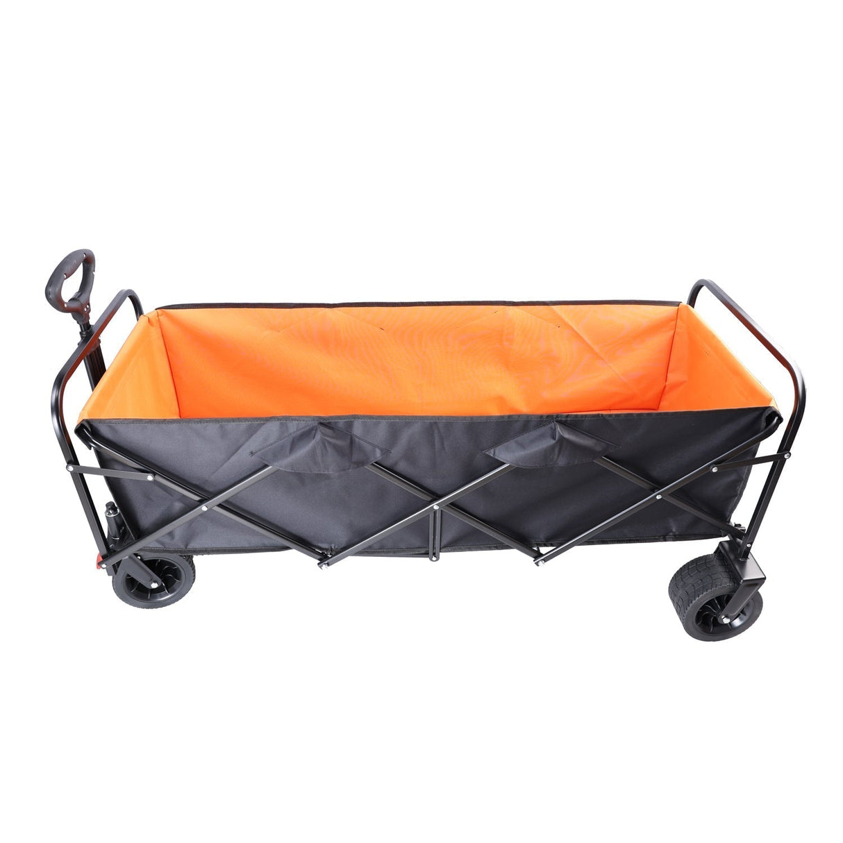 Big Large Capacity Folding Wagon Cart with Extender (Black + Orange)
