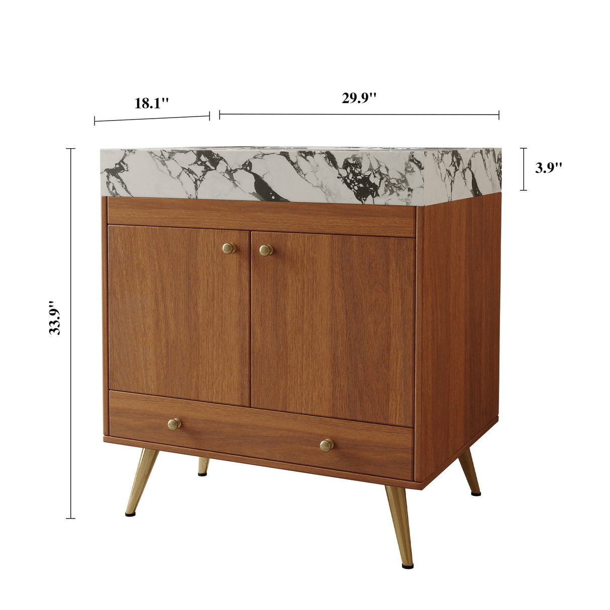 Mid-Century Free-Standing Bathroom Vanity with Faux Marble Top